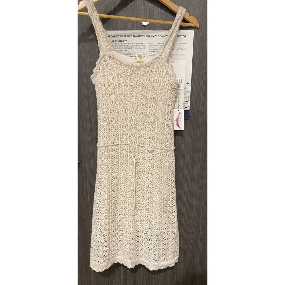 Jessica Simpson Sheath Sweater Dress Womens Size Large Crochet Knit Ivory Beige‎